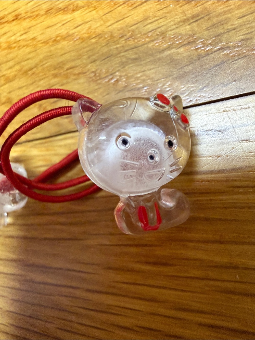 Vintage Hello Kitty Sanrio Clear Plastic Ponytail Holder Hair Tie Red Elastic